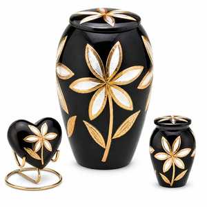 Antique White Rose Engraved Cremation Urn Set of 3 <b>for</b> Human <b>Ashes</b> Adult <b>Keepsake</b> & Heart <b>Keepsake</b> - Product Image 2