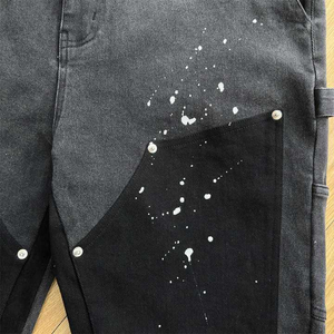Nouveau pantalon cargo en jean streetwear personnalisé, style charpentier, coupe ample, avec peinture graffiti, délavé à l'acide vintage et coupe évasée - Product Image 5