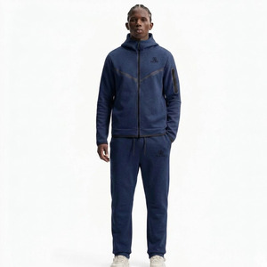 Men's Navy Blue Solid Hooded Reversible <b>Tracksuit</b> Fleece Drawstring Casual Breathable Quick Dry Eco-Friendly Lightweight - Product Image 1