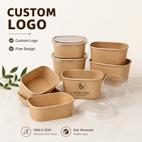 Bol en papier kraft biodégradable avec logo personnalisé, 750 ml 1100 ml, bol à salade en papier anti-fuite pour emballage alimentaire à emporter