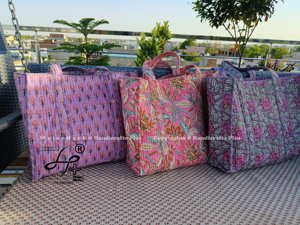 Floral Cotton <b>Quilted</b> Large <b>Storage</b> Tote <b>Bag</b> Block Print Vintage Hand <b>Bag</b> Customize Women Weekender <b>Bag</b> Washable Shopping <b>Bag</b> - Product Image 4
