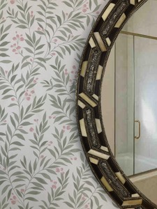 Espejo de pared decorativo con incrustaciones de hueso en forma ovalada, acabado en oro antiguo para decoración del hogar, sala de estar, baño, espejo de pared hecho a mano. - Product Image 4