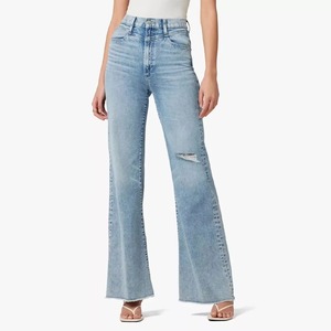 High Waist Wide Leg Distressed Stonewashed Denim Jeans Cotton Casual Solid Color Spring Style <b>Pants</b> - Product Image 4