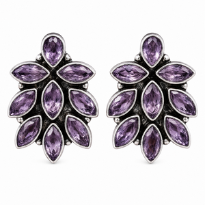 Bulk Price Ethnic Boho Trendy <b>Stud</b> Floral Brass Antique <b>Silver</b> Plated Bezel Setting Zircon Wedding <b>Earrings</b> Women Wholesale - Product Image 1