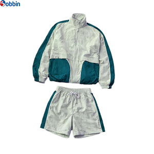 Conjunto de Chaqueta y Pantalones Cortos Unisex de Verano, Cortavientos, Personalizado, de Nailon Ligero, con Parches y Rayas, Estilo Deportivo Informal - Product Image 5