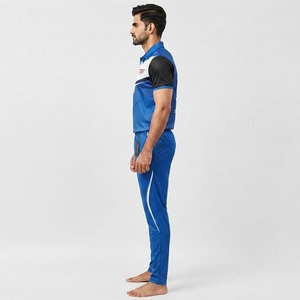 Uniforme de cricket pour homme au design unique, bleu, blanc et noir, avec rayures diagonales, respirant, en polyester, vêtements de sport - Product Image 5