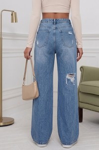 Jeans de Mezclilla de Cintura Alta y Pierna Ancha, Desgastados, Estilo Casual, para Primavera - Product Image 2