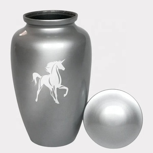 Urne commémorative en métal avec motif équestre, finition gris brossé, pour cendres de crémation, récipient funéraire souvenir - Product Image 4