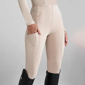 Pantalones de equitación de cintura alta para mujer, de punto, con elastano y nailon, elásticos en cuatro direcciones, cintura elástica, color sólido, ropa ecuestre - Product Image 3