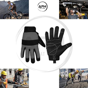 Gants techniques pour tronçonneuse en tissu gris foncé, anti-abrasion, paume synthétique noire, bande élastique au poignet, équipement pour l'élagage des arbres - Product Image 5