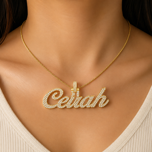925 Silver Rose <b>Gold</b> Plated Custom Iced Cursive Script Nameplate Necklace Personalized Hip Hop Bling Moissanite Diamond <b>Pendant</b> - Product Image 2