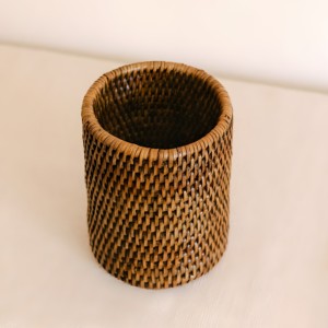 Organizador de escritorio para mujeres, estuche de ratán para lápices, soporte para pinceles, cesta de almacenamiento. - Product Image 2