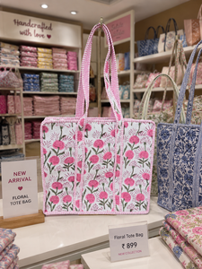 Pink Floral <b>Canvas</b> <b>Tote</b> Bag with Zipper Closure Insulated Shopping Bag for Women All Seasons - Product Image 1