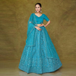 Lehenga Choli Premium en Tissu Filet avec Broderie Zari et Paillettes, Jupe Longue Évasée, Blouse de Créateur et Dupatta Doux pour Mariage et Cérémonies - Product Image 2