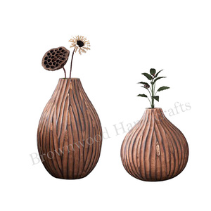 Trusted Supplier of Handmade Artistic Wooden Decorative <b>Vase</b> <b>Set</b> of 2 White Antique Color Wood Carved Tabletop <b>Vase</b> <b>Sets</b> - Product Image 2