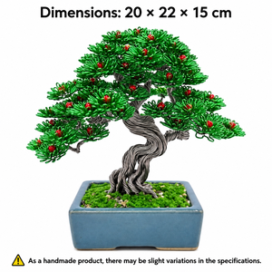 Árbol Bonsái Artificial de Alambre Metálico Hecho a Mano, Pino con Bayas Rojas y Hojas Verdes en Maceta Rectangular de Porcelana - Product Image 3