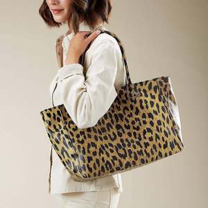 Sac fourre-tout en cuir véritable à imprimé léopard pour femme, sac à bandoulière décontracté, grande capacité, sac à main tendance pour usage quotidien - Product Image 4