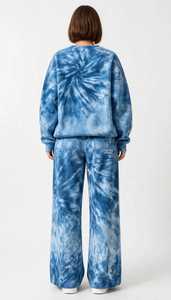 Ensemble de survêtement streetwear 2-en-1 pour femme, col roulé respirant, tie-dye bleu, coupe ample, automne - Product Image 3