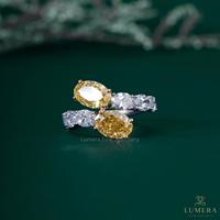 Magnifique Bague de Fiançailles Toi et Moi en Or Blanc avec Diamant Jaune Ovale et Moissanite de Laboratoire, Bande Pavée Bypass, Cadeau Idéal pour Femme
