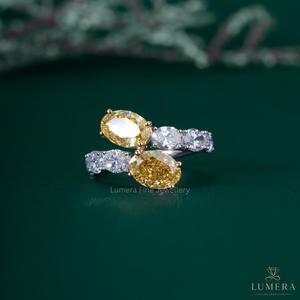 Luxury Yellow Oval Diamond Open <b>Ring</b> 14K 18K White Gold Lab Grown Diamond Bypass <b>Ring</b> Fancy Yellow Diamond <b>Statement</b> <b>Ring</b> For Wo - Product Image 1