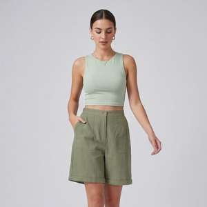 Shorts de Cintura Media para Mujer, Color Sólido, Estilo Casual, Transpirables, Ecológicos, de Secado Rápido, Algodón y Elastano, Cintura Elástica, Corte Regular - Product Image 1