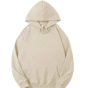 Sweat-shirt à capuche unisexe surdimensionné en polaire beige avec poche kangourou et cordon de serrage, style décontracté uni - Product Image 6