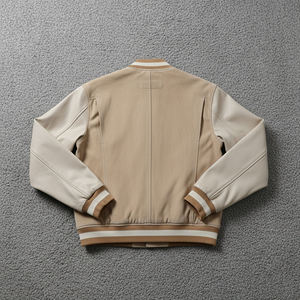 Veste de sport beige pour homme de haute qualité, en PU, coupe classique, col rabattu, fermeture éclair, style décontracté d'automne, couleur unie - Product Image 5