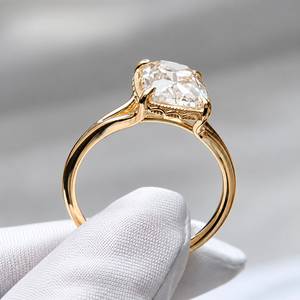 Yellow Gold Oval Cut Lab Grown Diamond Vintage <b>Statement</b> Solitaire Engagement <b>Ring</b> <b>for</b> <b>Women</b> - Product Image 3