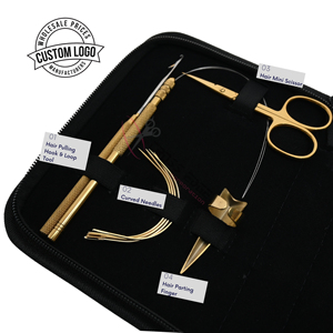Kit de Herramientas para Extensiones de Cabello con Alicates Dorados de Salón, Alicates de Punta Plana para Cierre de Cuentas, Gancho para Microenlaces, Agujas de Bucle y Separador de Dedos - Product Image 3