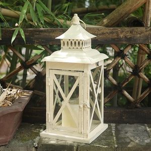 Farol de Metal y Vidrio Blanco Vintage, Farol Colgante Decorativo Estilo Rústico para Decoración del Hogar, Jardín y Bodas - Product Image 6