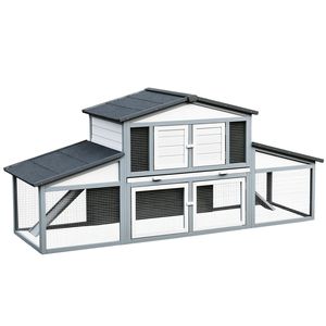 Nichoir à lapins en bois XL de 89 pouces pour les grandes races de cochons d'Inde, utilisation intérieure et extérieure, avec toit résistant aux intempéries et plateau amovible - Product Image 1