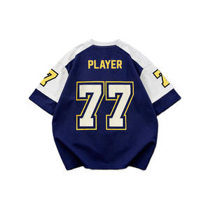 T-shirt surdimensionné en jersey de coton mélangé avec nom et numéro personnalisés, style streetwear, maillot de football américain, production sous marque privée - Product Image 3