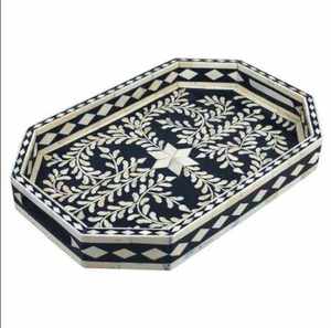 Plateau de service en os incrusté, artisanat traditionnel du Rajasthan, plateau de service en os incrusté, artisanat en bois décoratif de luxe pour la décoration de la maison - Product Image 1