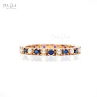 Offre Exceptionnelle : Bague Éternité en Saphir Bleu Naturel 1,4 carats et Perle avec Anneau Empilable en Or Rose 14 carats, Taille US -7