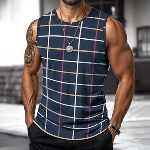 Professional New Quality Men <b>Vest</b> <b>Top</b> 3D Print Plaid <b>Striped</b> Graphic Sleeveless Shirt Crew Neck Loose Streetwear Summer - Product Image 4