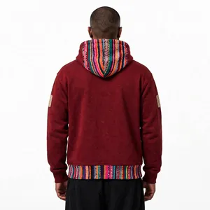 Sweat à capuche unisexe en molleton de coton brodé motif faucon patchwork tribal, style streetwear, de la collection Accept Industry - Product Image 3