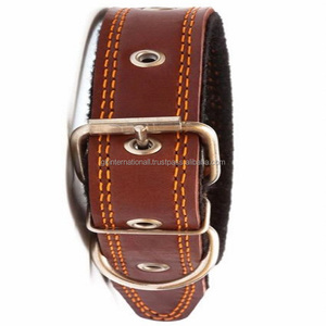 Accessoires durables pour animaux de compagnie et chiens collier de chien personnalisé en cuir véritable marron clair avec coutures contrastantes et boucle en acier inoxydable - Product Image 3