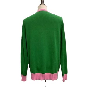 Cárdigan de punto con cuello en V y ribete verde y rosa, con logotipo personalizado bordado para mujer, manga larga, antiarrugas, transpirable, ropa informal. - Product Image 2