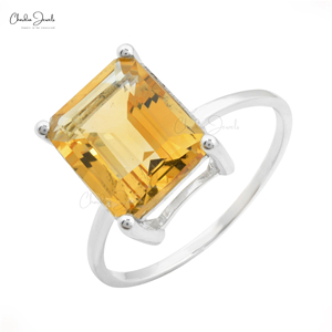 Anillo Solitario Elegante con Gema de Citrino Corte Esmeralda de 11x9 mm para Ella, Anillo de Piedra de Nacimiento de Noviembre, Regalo de Cumpleaños Perfecto para Seres Queridos - Product Image 3