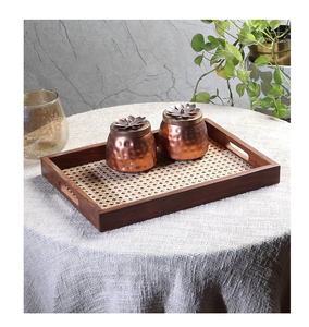 Rattan Woven Serving Storage <b>Tray</b> For Coffee Snacks <b>Breakfast</b> Rustic Farmhouse Cane Serving <b>Tray</b> For Kitchenware Tableware Use - Product Image 6