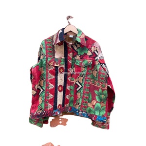 Wholesale Vintage Kantha <b>Jacket</b> in Multi-Colour Cotton Handmade Ethnic Designer Denim Style with Embroidery & <b>Quilted</b> Decoration - Product Image 1