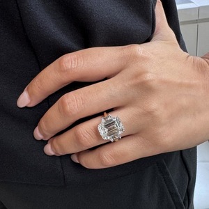 7.02 Carat Emerald Cut Lab Diamond Three-Stone Yellow <b>Gold</b> Rhodium Plated Engagement & Anniversary <b>Ring</b> - Product Image 4