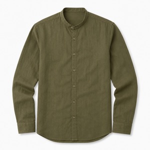 Chemise d'été respirante pour homme en lin uni, col à revers boutonné, manches longues, coupe classique, décontractée et professionnelle, OEM ODM, logo personnalisé - Product Image 4