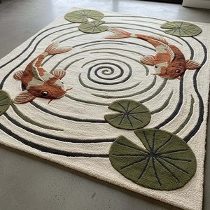 Alfombra Artística con Diseño de Peces Koi, Alfombra Moderna Anudada a Mano, Alfombra Circular Decorativa para Sala de Estar, Alfombra Suave y Única de Diseño - Product Image 2