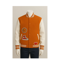 Blouson universitaire personnalisé avec patch brodé en chenille, corps en laine, manches en cuir, vente en gros OEM
