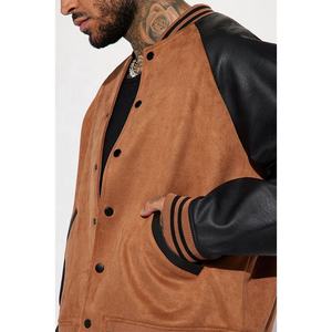 Oem Suede Main Fabric Pu Leather Sleeve Snap Button Closure Ribbed Neck Bottom Varsity Jacket for Men - Product Image 5