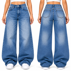 Jeans pour femmes de haute qualité, coupe large, taille haute, en denim, style baggy, coupe ample, personnalisés, jeans en denim à jambe droite pour femmes - Product Image 5