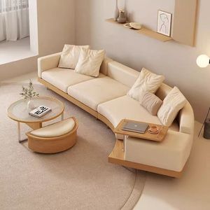 Modern Teak Wood Sectional Sofa with <b>Side</b> <b>Table</b> – Luxury Living Room L Shape Sofa for Hotel Villa Apartment - Product Image 2
