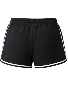 กางเกงขาสั้นผ้าฟลีซพิมพ์ลายหัวใจผู้หญิงสีดำแบบกำหนดเอง พร้อมขอบยางยืดสีขาว ชุดลำลองฤดูร้อนสำหรับพักผ่อน ผู้ผลิตตามสั่ง OEM - Product Image 4