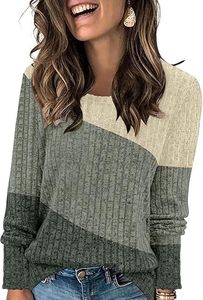 Suéteres Ligeros para Mujer, de Manga Larga, Tejido, con Bloques de Color, Cuello Redondo, para Otoño e Invierno - Product Image 3